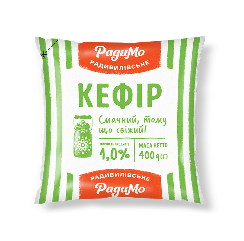 Кефір РАДИМО 1%, 400 г., плівка поліетиленова